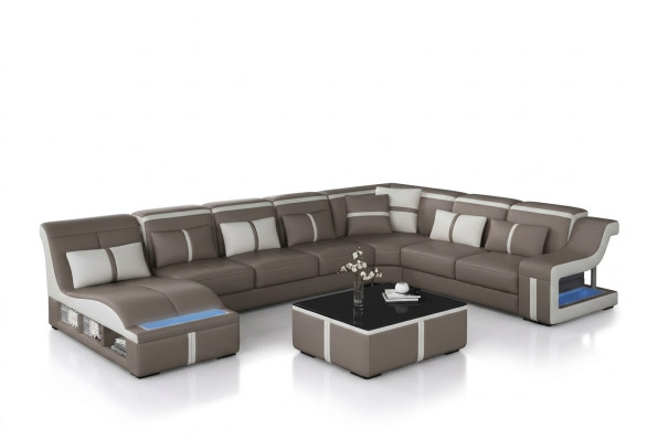 Eck Sofa Couch Polster Eck Sitz U Form Leder Garnitur Wohnlandschaft