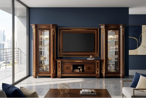 Wohnwand Vitrine rtv Sideboard Schrank Wand Rokoko Design Barock