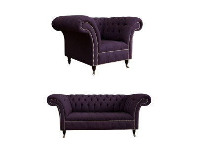 2+1 Sofagarnitur Chesterfield Textil Sofa Couchen Polster Set Garnituren