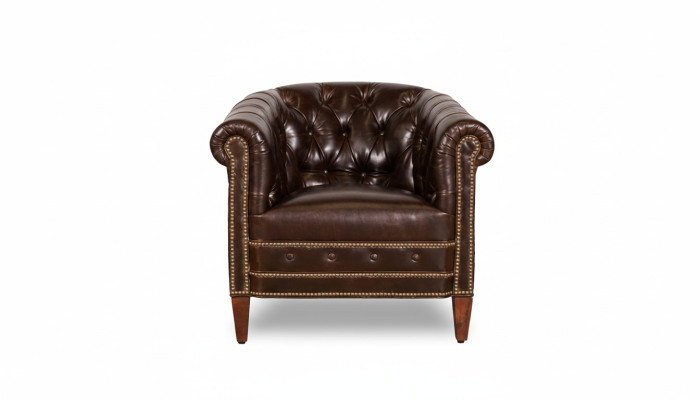 Designer Sessel 1 Sitzer Braun Leder Textil Luxus Club Lougne Sofa Chesterfield
