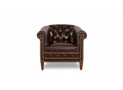 Designer Sessel 1 Sitzer Braun Leder Textil Luxus Club Lougne Sofa Chesterfield
