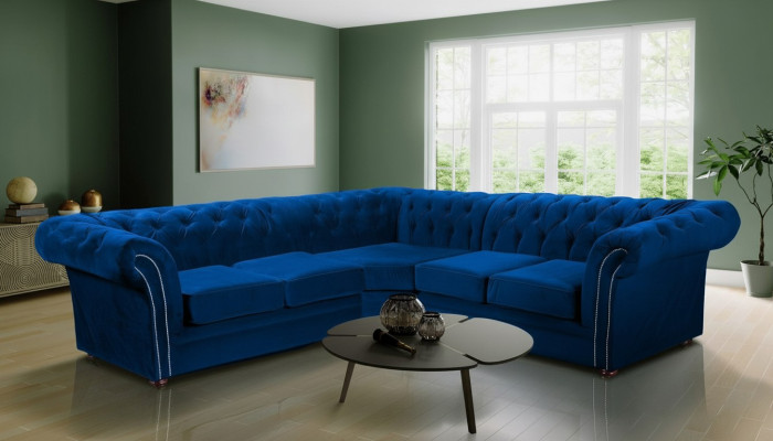  Blaue Chesterfield Wohnzimmer Couch Textil Stoff Sofa Couchen Polster Ecksofa