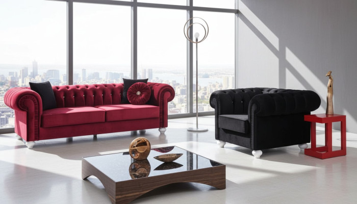 2 tlg. Sofagarnitur 3+1 Sitzer Couch Ledersofa Chesterfiield Textil Samt