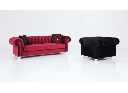 2 tlg. Sofagarnitur 3+1 Sitzer Couch Ledersofa Chesterfiield Textil Samt