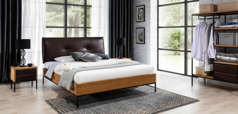 Bett Holz Loft Designer Betten Polster Leder Textil Stoff Hote 140 160 180 x 200