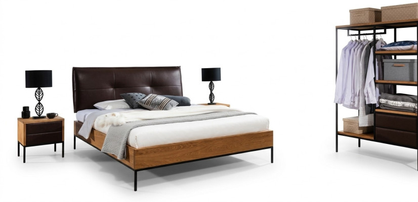 3 tlg. Komplett Set Holz Schlafzimmer Loft Stil Design Bett Kommode Schrank Neu