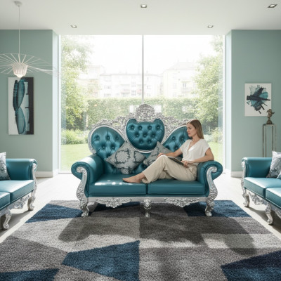 Thron Sofa Königlicher Polster Chesterfield Samt Zweisitzer Antik Stil Sofas Neu