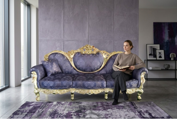 Thron Sofa Queen Polster Samt 3 Sitzer Antik Stil Sessel Lounge Chesterfield
