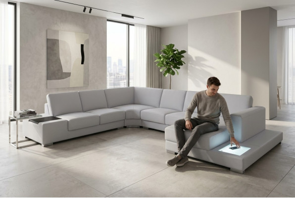 Ledersofa Couch Wohnlandschaft Ecksofa Garnitur Design Modern Sofa U-Form A1110