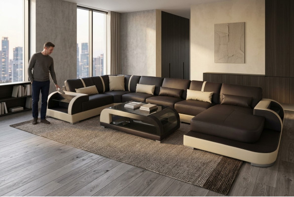 Leder Couch Polster Sitz Eck Garnitur Moderne Design Wohnlandschaft U Form Sofas