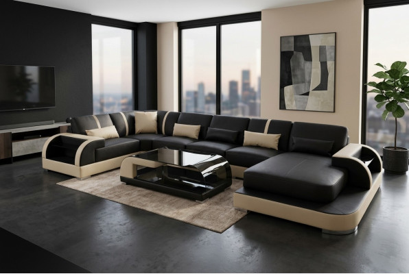 Leder Couch Polster Sitz Eck Garnitur Moderne Design Wohnlandschaft U Form Sofas