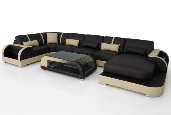 Leder Couch Polster Sitz Eck Garnitur Moderne Design Wohnlandschaft U Form Sofas