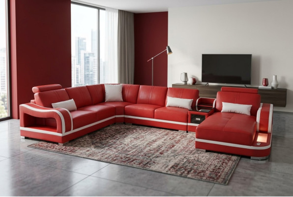 Ledersofa Couch Wohnlandschaft Garnitur Design Modern Ecke Dekorative Sofa