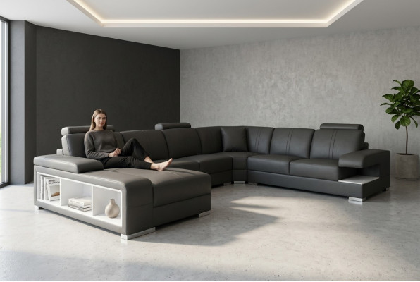 Ledersofa Couch Wohnlandschaft Garnitur Design Modern Ecke Sofa U-Form Neu G8028