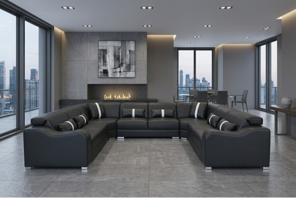 Leder Couch Polster Sitz Design Modern Eck Garnitur Sofa U Form Wohnlandschaft