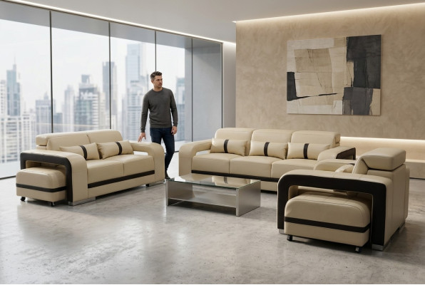 Sofa Leder Couch Polster Garnitur 3+2+1 Sitz Komplett Set Design Neu