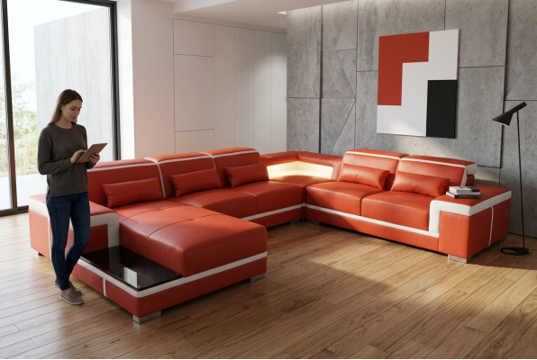 Komfortables XXL Ledersofa mit innovativer Ergonomie und LED-Beleuchtung