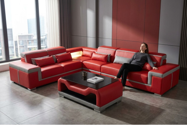 Leder Sofa Sofas Couch Eck Polster Garnitur + Tisch Couchen LForm Wohnlandschaft