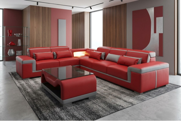 Leder Sofa Sofas Couch Eck Polster Garnitur + Tisch Couchen LForm Wohnlandschaft