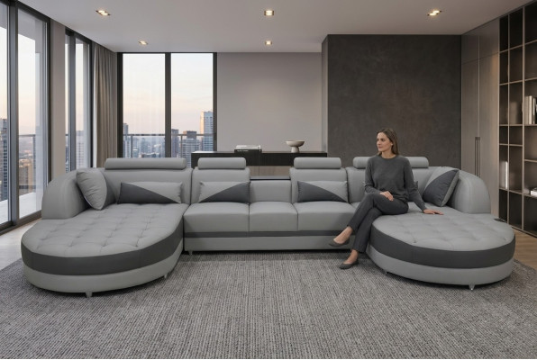 Eck Sofa Polster Couch Sitz Ecke Leder Garnitur U Form Wohnlandschaft