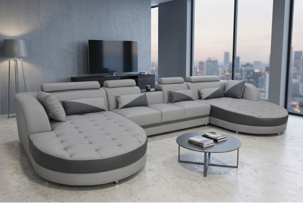 Eck Sofa Polster Couch Sitz Ecke Leder Garnitur U Form Wohnlandschaft