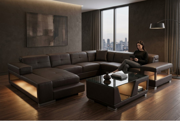 Ledersofa Ecke Wohnlandschaft Garnitur Design Modern Ecksofa Sofa U-Form G8017