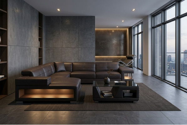 Ledersofa Ecke Wohnlandschaft Garnitur Design Modern Ecksofa Sofa U-Form G8017