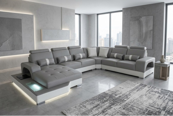 Leder Eck Sofa Eck Wohnlandschaft Garnitur Design Modern Couch