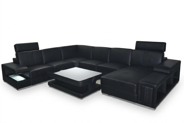 Leder Sofa Couch Polster Eck Sitz Garnitur Ecke couchen Wohnlandschaft +Tisch