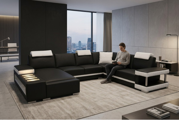 Designer Leder Polster Ecke Sofa Polster Eck Landschaft Zimmer Big Leder