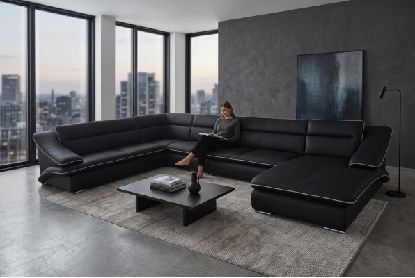 Eck Sofa Leder Couch Eck Garnitur Ecke Landschaft U Form Polster Neu