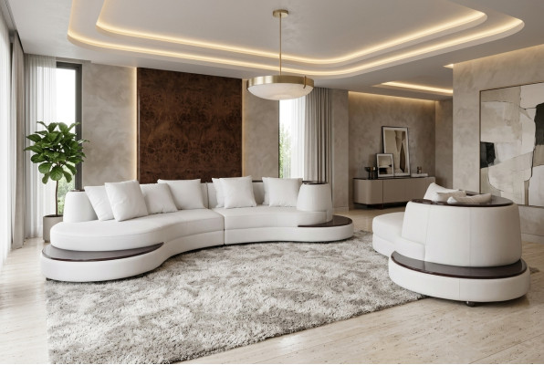 Luxus Wohn Eck Leder Garnitur Landschaft Polster Ecke XXL Big Sofa