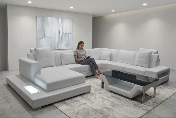 Eck Leder Sofa Couch Polster Ecke Sitz Garnitur Wohnlandschaft Design XXL U Form