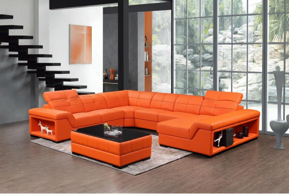 XXL Garnitur Designer Wohnlandschaft Ecksofa Sofa Couch U-Form Tisch Leder Neu