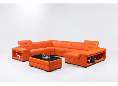 XXL Garnitur Designer Wohnlandschaft Ecksofa Sofa Couch U-Form Tisch Leder Neu