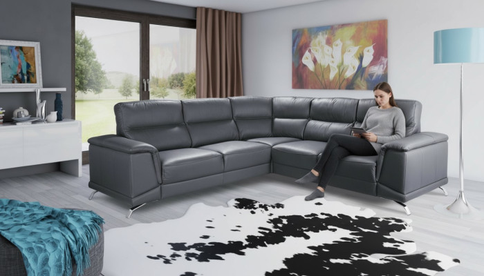 Eck Garnitur Heim Kino Sofa Couch Polster Couchen Sofas Relax Fußstützen Leder