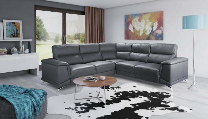 Eck Garnitur Heim Kino Sofa Couch Polster Couchen Sofas Relax Fußstützen Leder