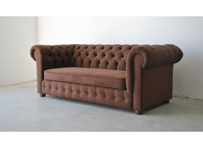 Chesterfield 3 Sitzer Couch Polster Textil Couchen Sitz Wohnzimmer Sofa Braun