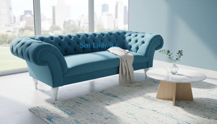 Textil 3 Sitzer Blau Stoff Design Couch Polster Sofas Modern Sofa Chesterfield