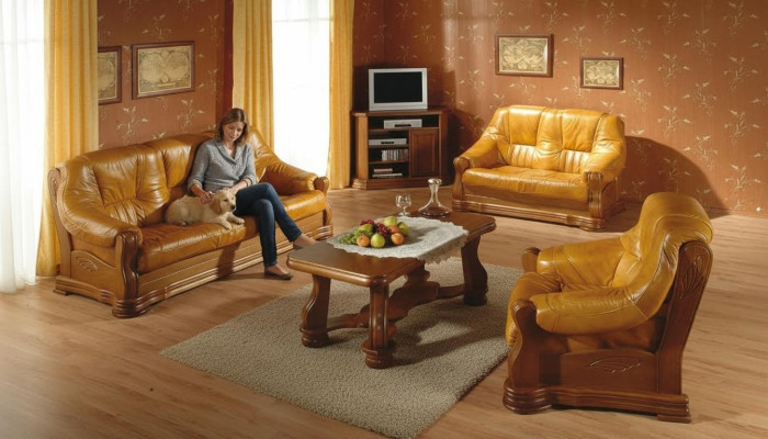 Klassische Wohnzimmer Möbel Sofagarnitur Ledersofa Sitzpolster Sofa