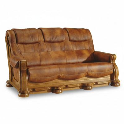 Klassische Ledercouch Sofagarnitur Komplettes Set 3+2+2 Holzgestell Polster Couchen