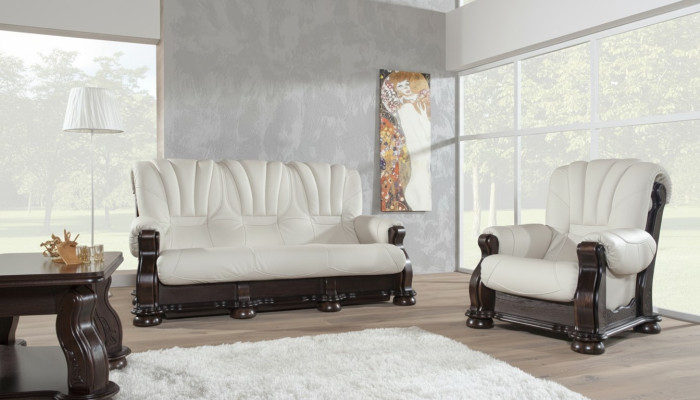 Leder Sofagarnitur der Luxus Klasse mit echtem Holzgestell Garnitur 3+2+1