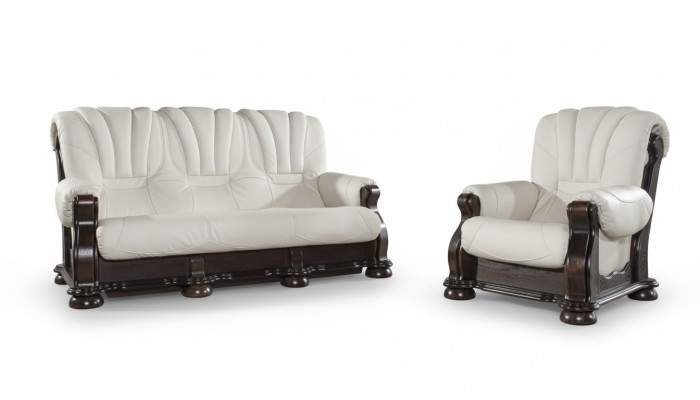 Leder Sofagarnitur der Luxus Klasse mit echtem Holzgestell Garnitur 3+2+1
