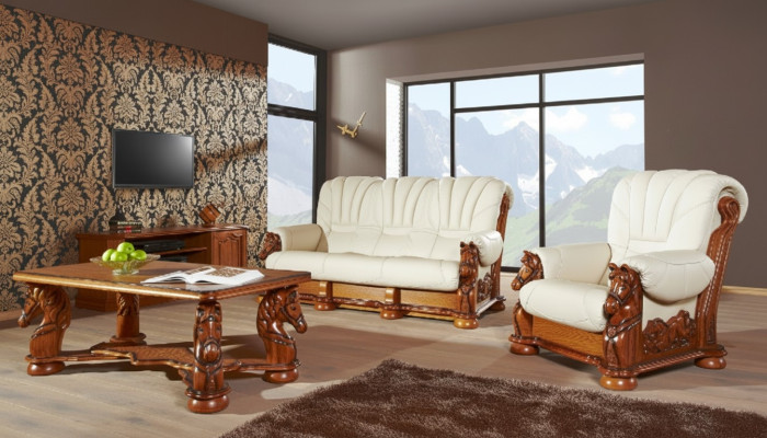 Antik Stil Ledersofa Couch Sofagarnitur Polster 3+1 Sitzer Italienisches Leder