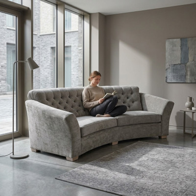 Dreisitzer Halb Runde Couch Chesterfield Polster Sofa Couchen Beige