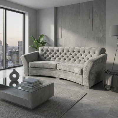 Dreisitzer Halb Runde Couch Chesterfield Polster Sofa Couchen Beige