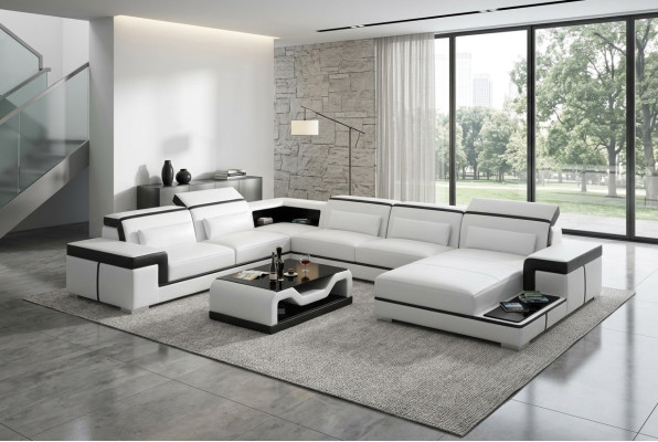 Ecksofa Wohnlandschaft Sofa U Form Polster Couchen Leder Design Beleuchtet Couch
