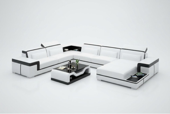 Ecksofa Wohnlandschaft Sofa U Form Polster Couchen Leder Design Beleuchtet Couch
