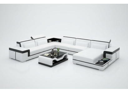 Ecksofa Wohnlandschaft Sofa U Form Polster Couchen Leder Design Beleuchtet Couch