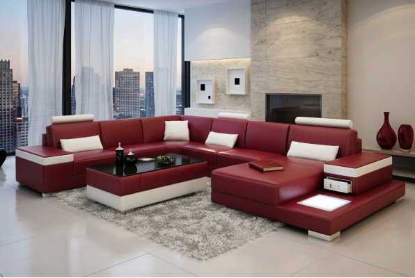 Ledersofa Couch Wohnlandschaft Ecksofa Garnitur Design Modern Neu Sofa Licht USB